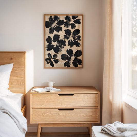 Japanese Ink Floral Print – Bold Brushstroke Blossom Wall Art