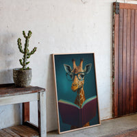 Giraffe with Glasses Reading a Book