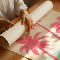 Pink Palms Over Mint Waves