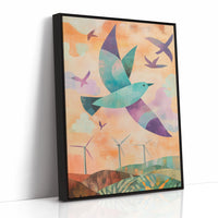 Birds Soar Above Wind Farm Dawn
