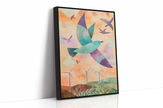 Birds Soar Above Wind Farm Dawn