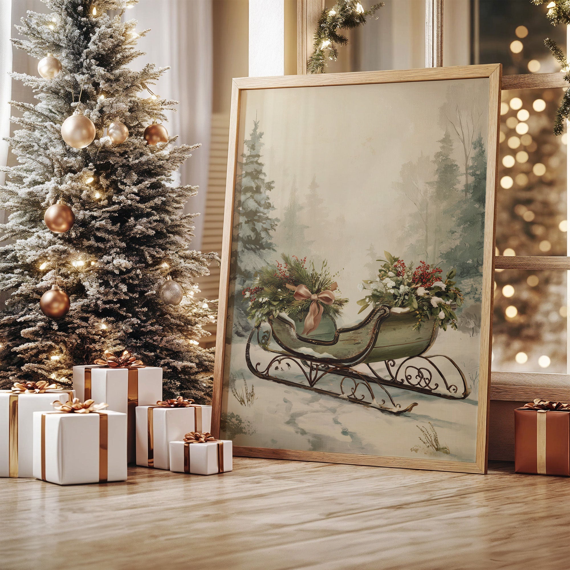 Winter Sleigh Among Misty Pines