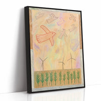 Red Bird Soars Above Wind Fields