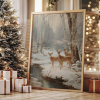 December Deer By Frozen Stream