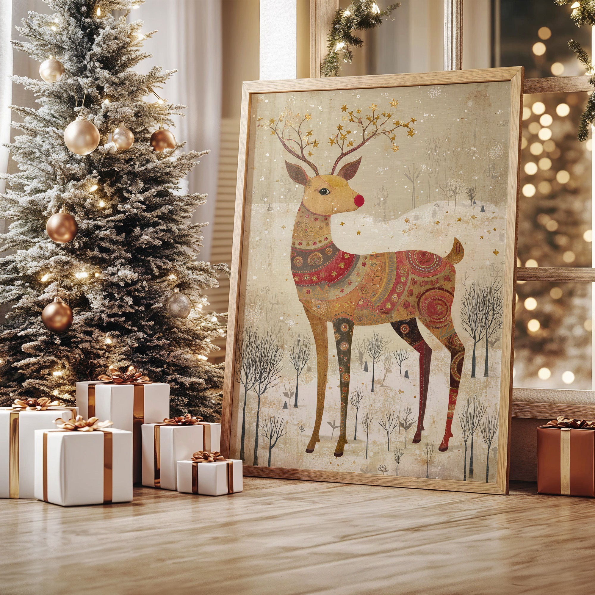 Reindeer Tales In Golden Patterns