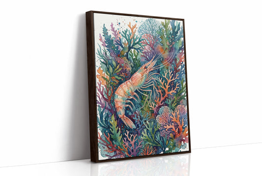 Coral Thicket Sentinel: Watercolor Shrimp Study