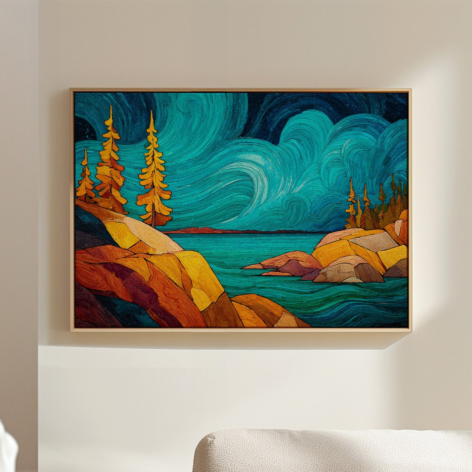 Golden Pines Dance Above Turquoise Waters