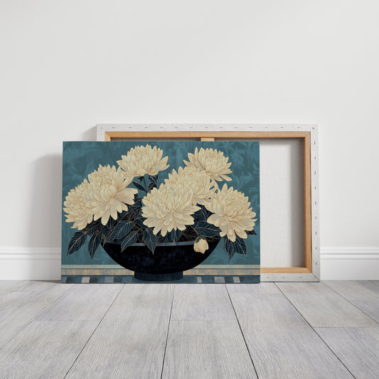 Cream Dahlias On Midnight Waters