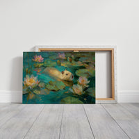 Golden Swimmer Among Water Lilies