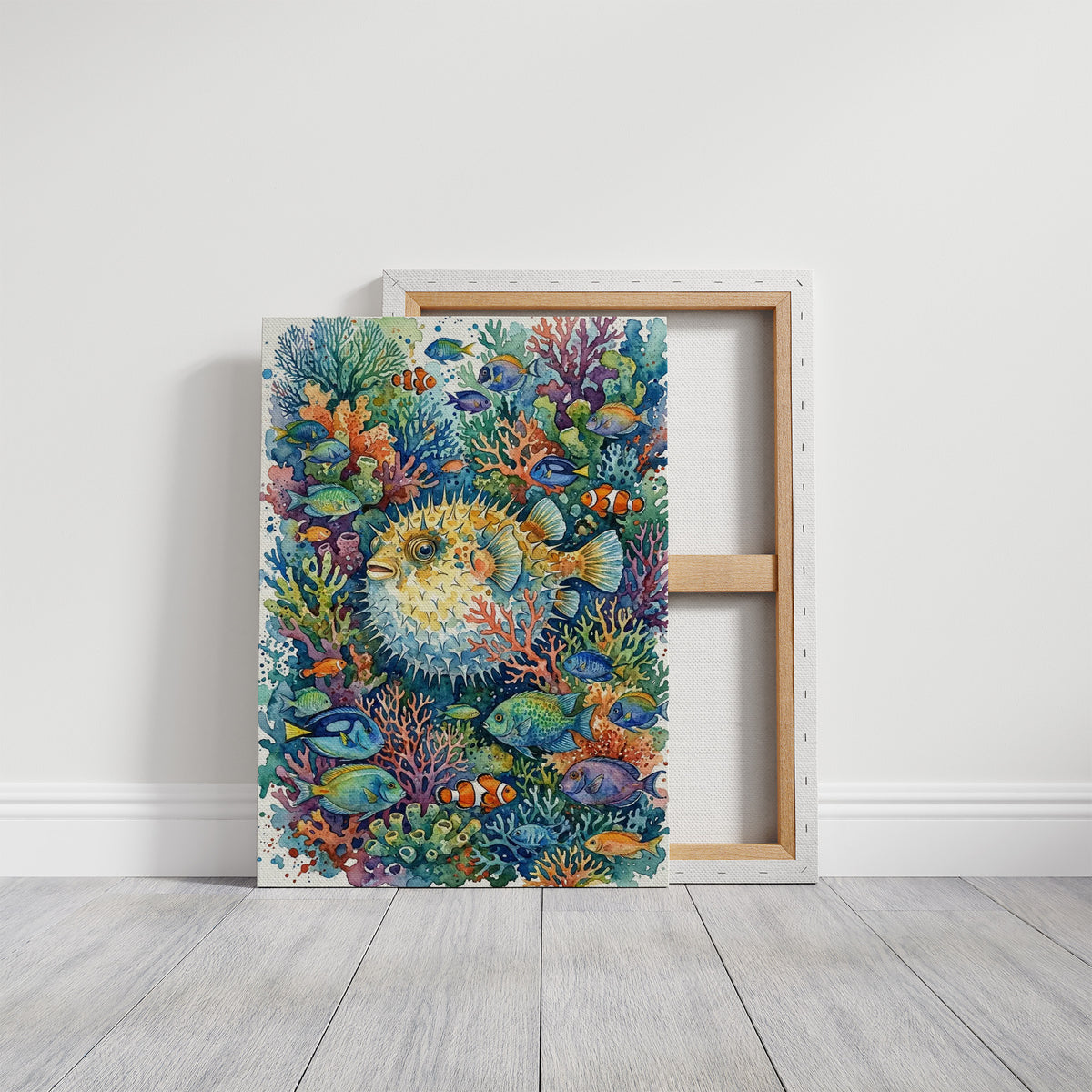 Puffed Up: Watercolor Pufferfish Reef Scene