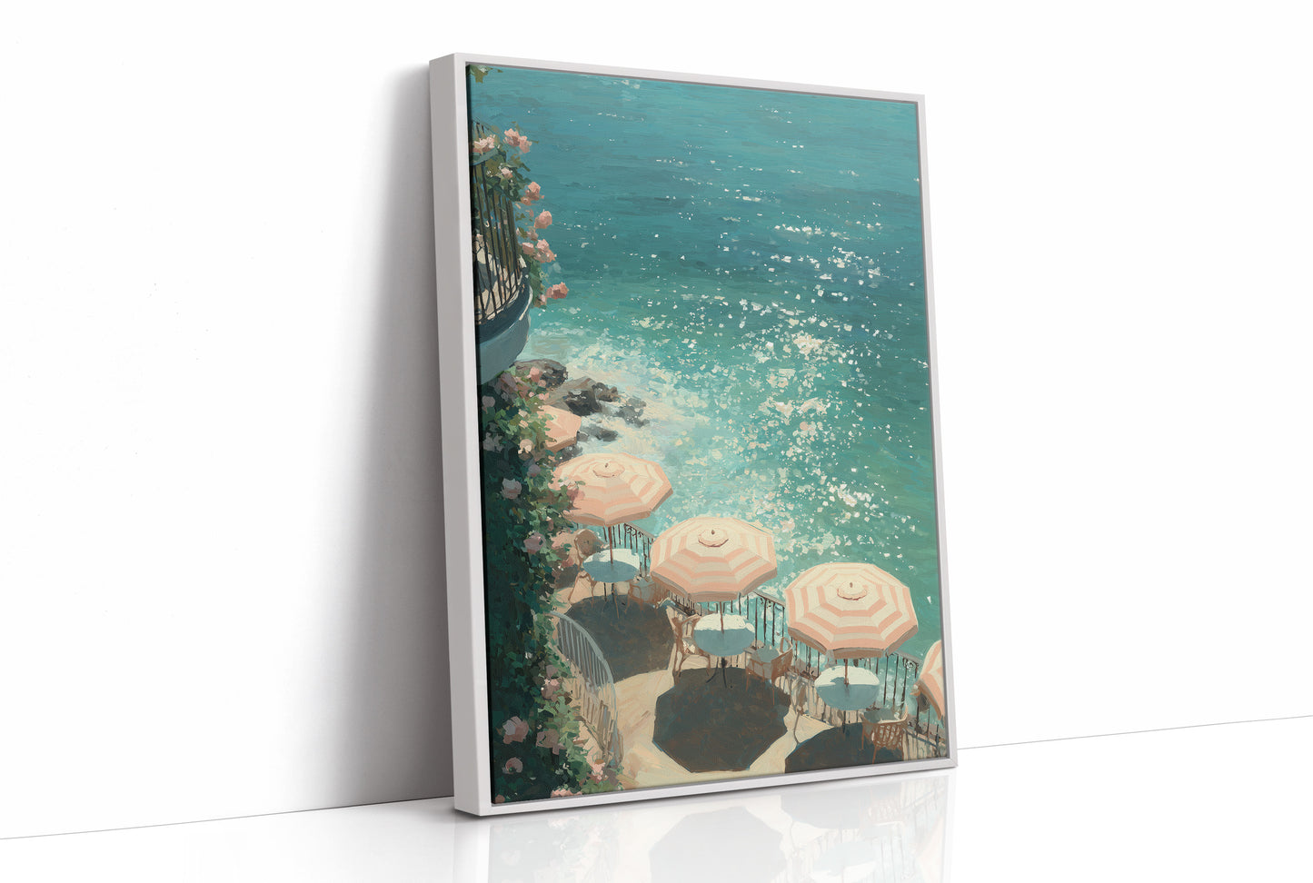 Mediterranean Terrace: Parasols by Azure Waters