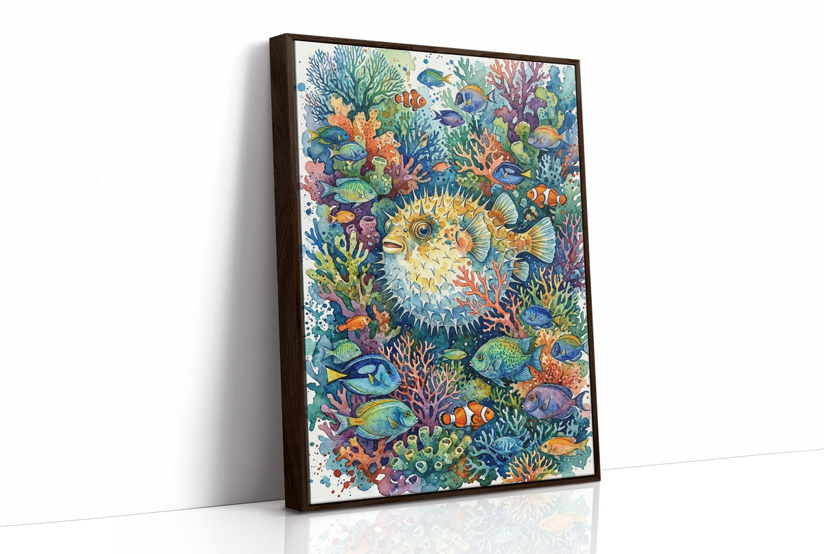 Puffed Up: Watercolor Pufferfish Reef Scene