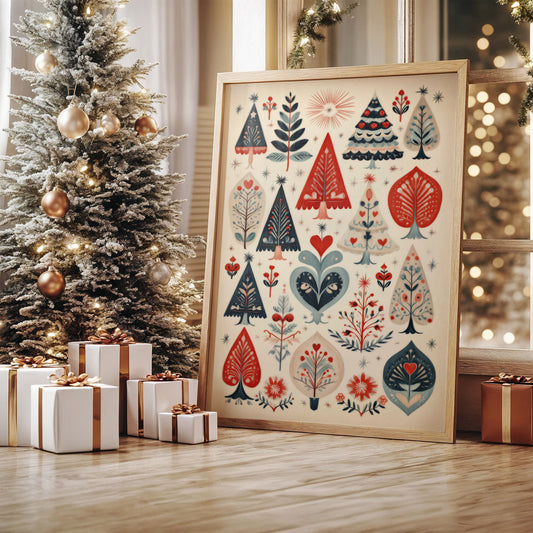 Scandinavian Folk-Art Christmas Trees Pattern