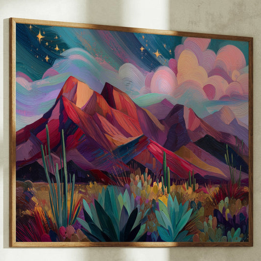 Twilight Blooms Among Desert Peaks