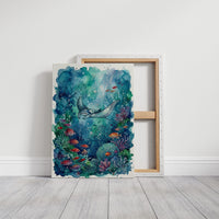 Silent Glide: Watercolor Manta Ray Reef Scene