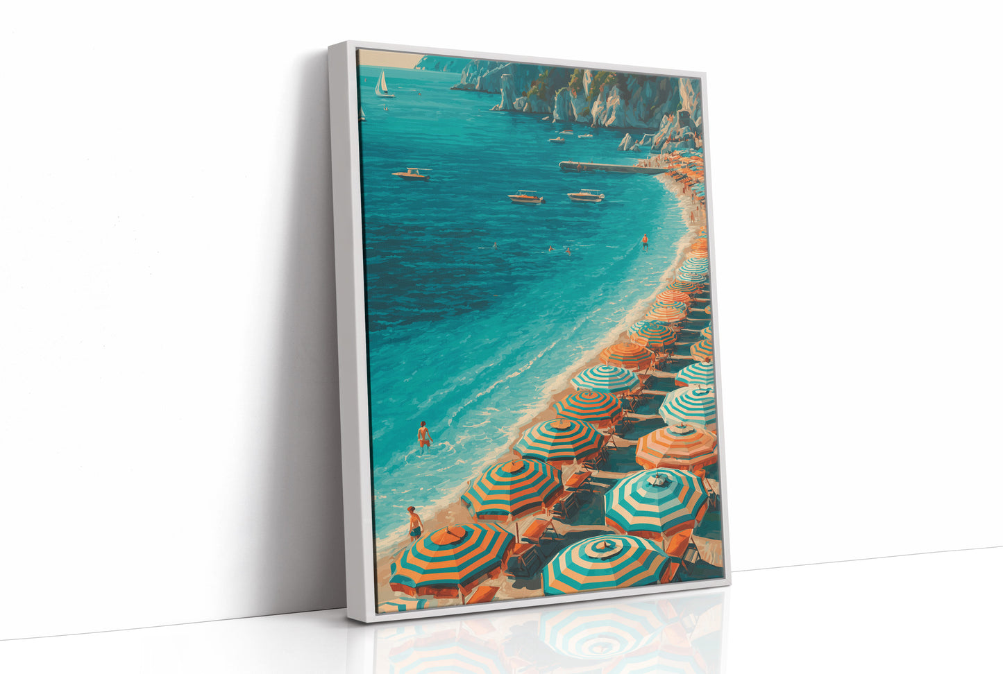 Mediterranean Reverie: Coral Parasols and Azure Waters