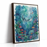 Silent Glide: Watercolor Manta Ray Reef Scene