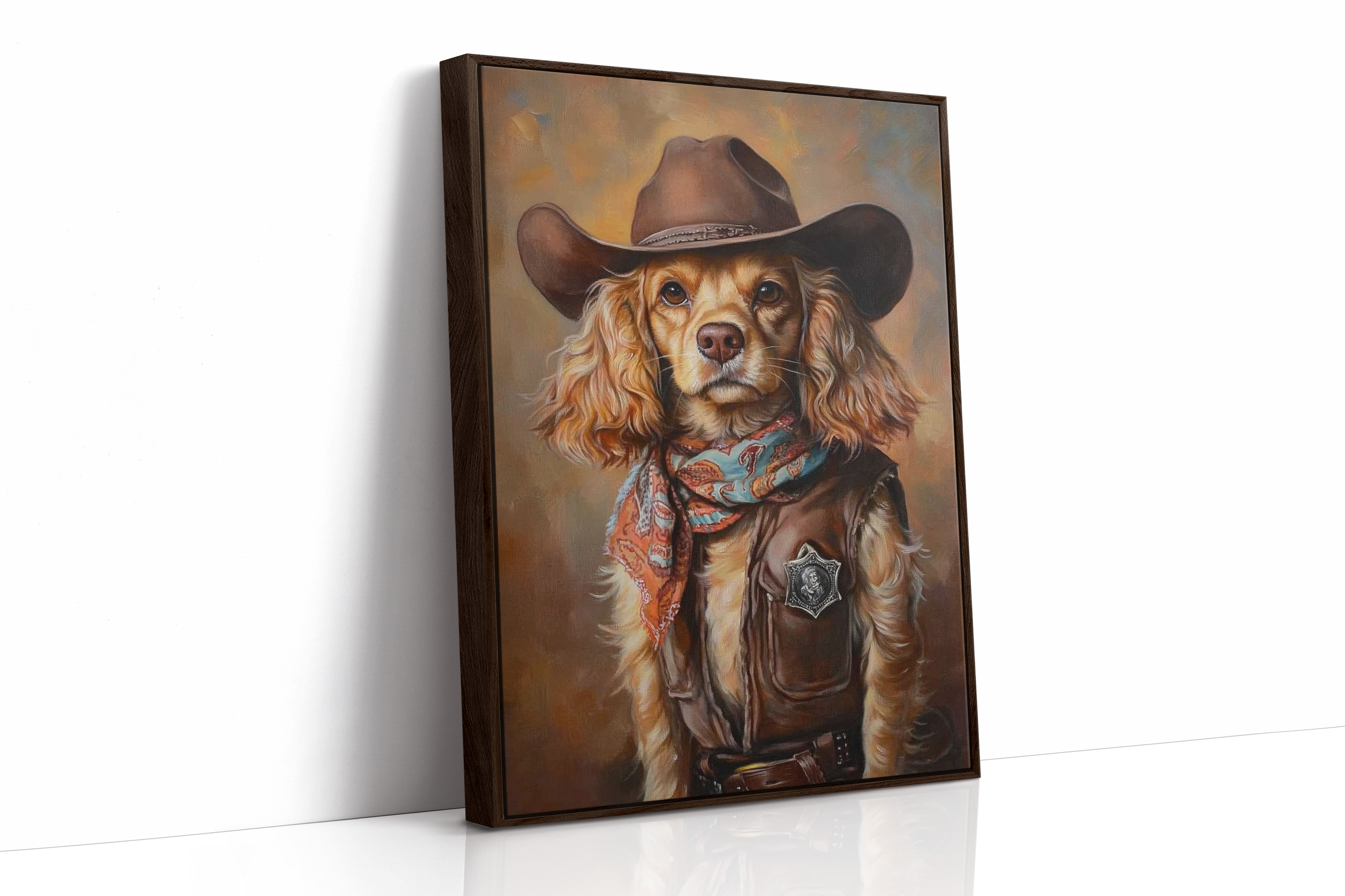 Cocker Spaniel Sheriff in Turquoise and Rust