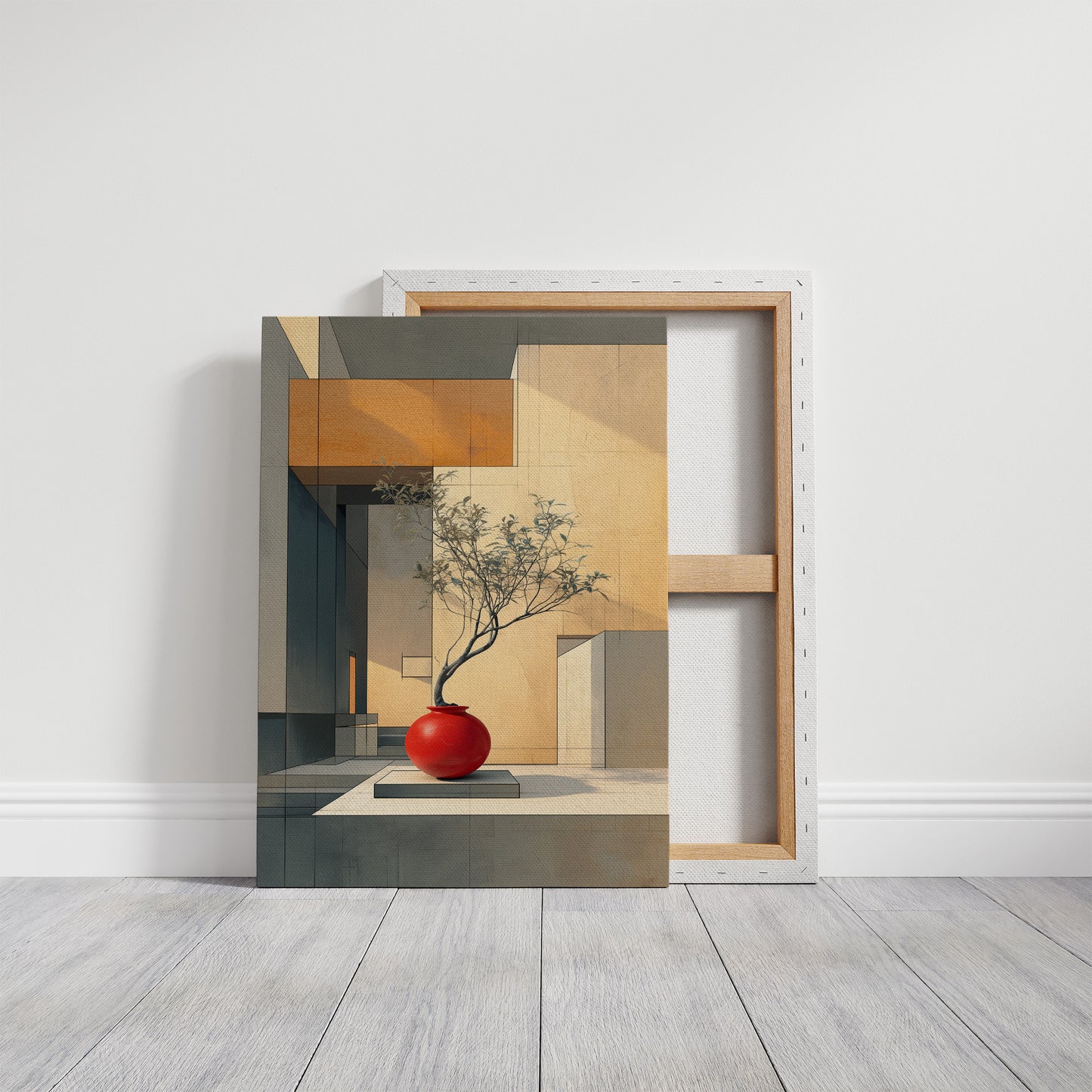 Red Vase Holds Geometric Sunlight