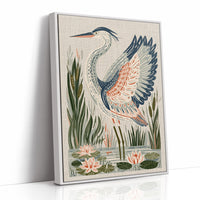 Heron Stretching Toward The Lilies