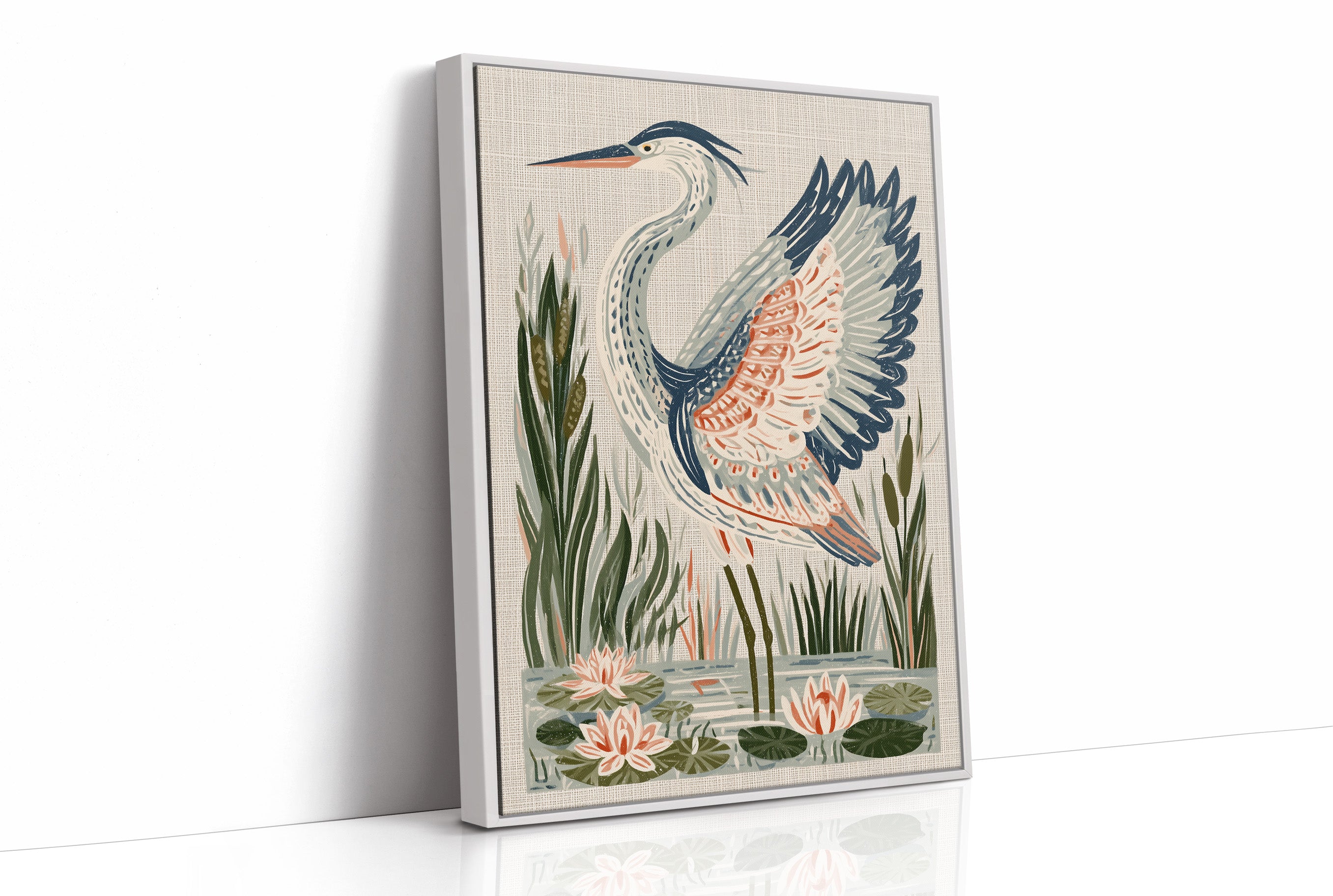 Heron Stretching Toward The Lilies
