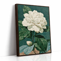 White Bloom on Cracked Teal Canvas