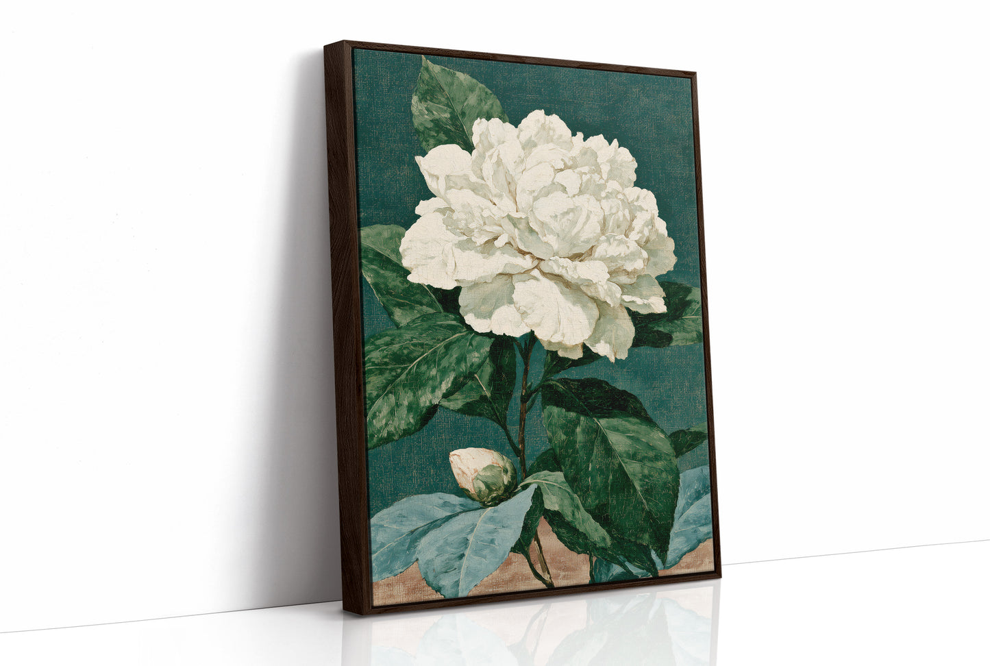 White Bloom on Cracked Teal Canvas