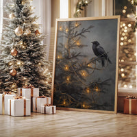 Raven Perches Among Winter Lights