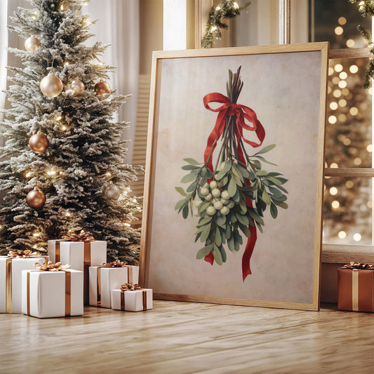 Mistletoe Bound In Crimson Ribbon