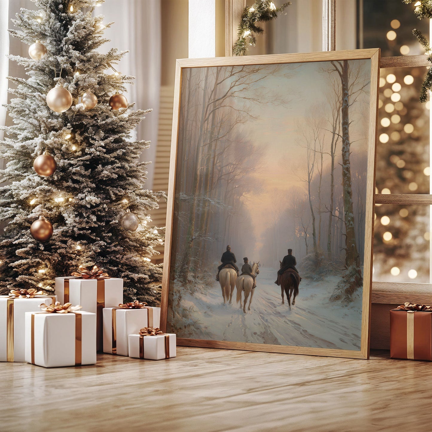 Winter Riders Through Misty Forest