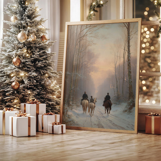 Winter Riders Through Misty Forest