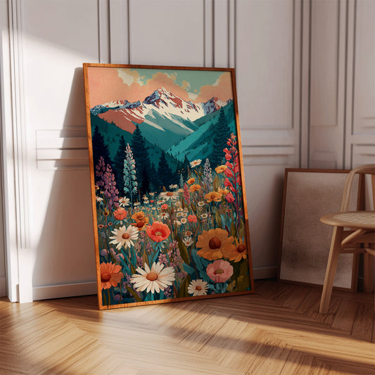 Floral Tapestry Beneath Mountain Peaks
