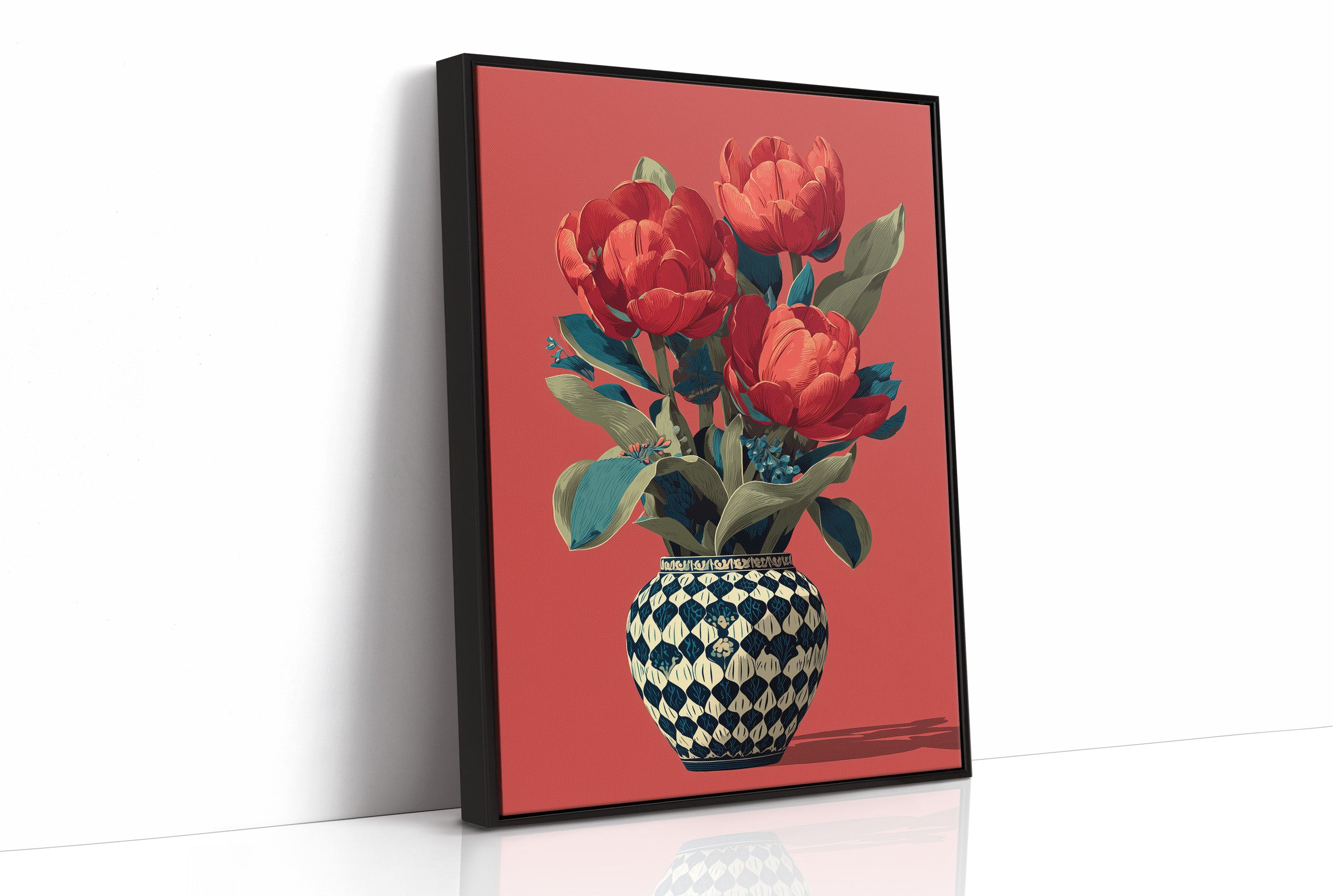 Red Tulips in a Traveled Vase