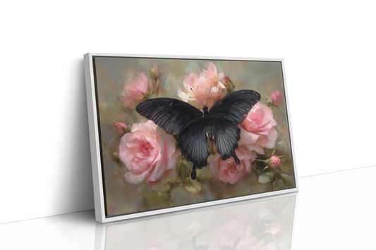 Dark Wings Among Blush Roses