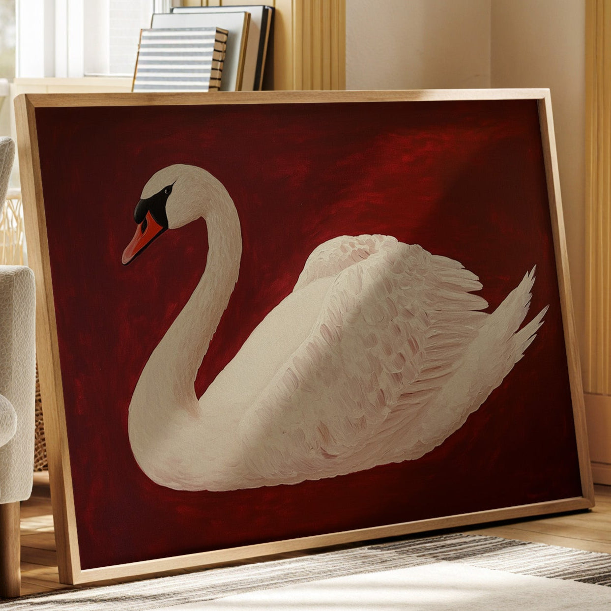 White Swan Against Crimson Night