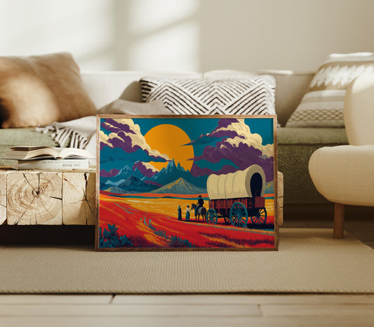 Prairie Wagons Chase Mountain Sunsets