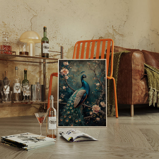 Vintage Peacock & Blossoms – Elegant Wall Art for Timeless Décor