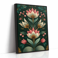 Pink Blooms on Darkened Green