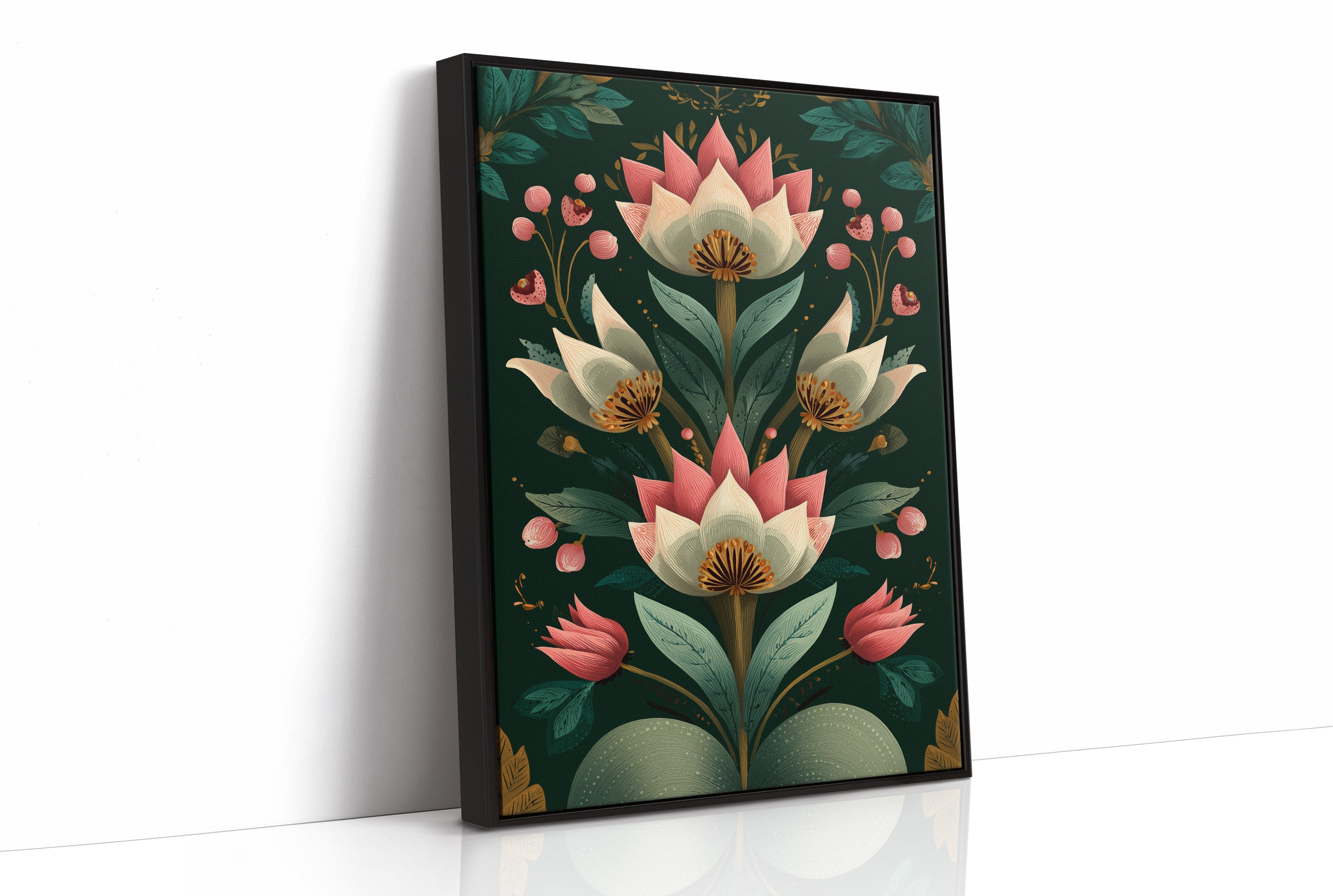 Pink Blooms on Darkened Green