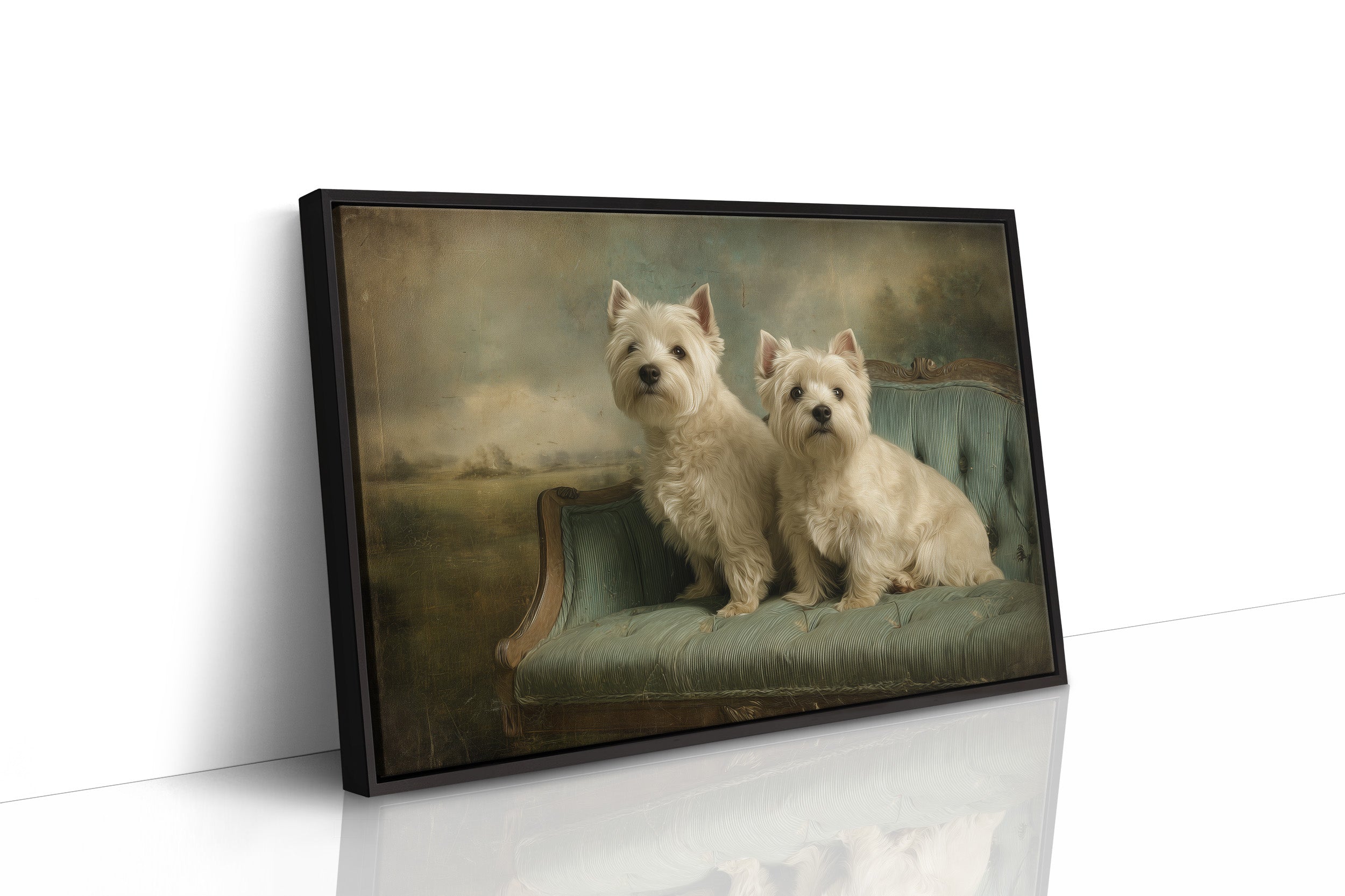 Two Terriers On Their Antique Settee