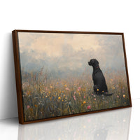 Serene Black Lab in Wildflowers – Rustic Dog Art Print