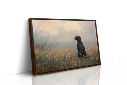 Serene Black Lab in Wildflowers – Rustic Dog Art Print