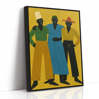 Three Figures Stand In Golden Light