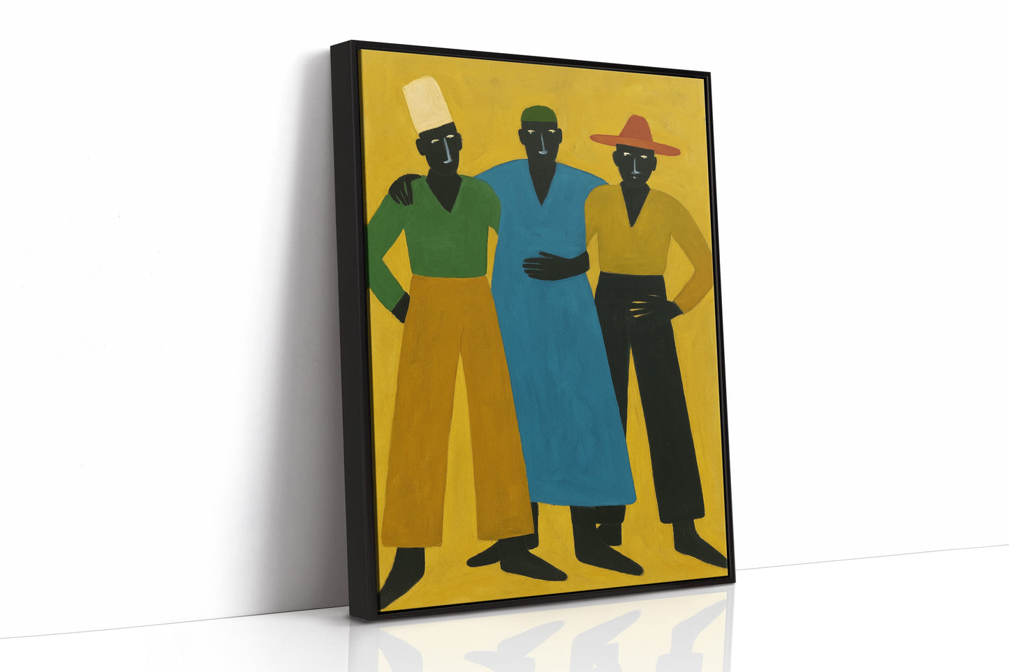 Three Figures Stand In Golden Light