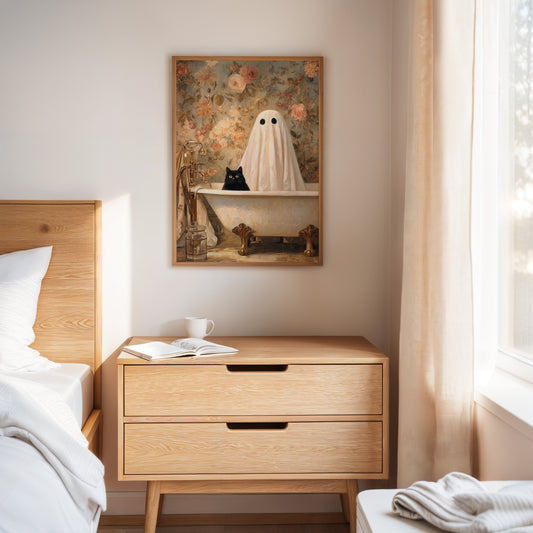 Ghostly Cat In Bathtub Canvas - Whimsical Vintage Art - Gallery Canvas image 7