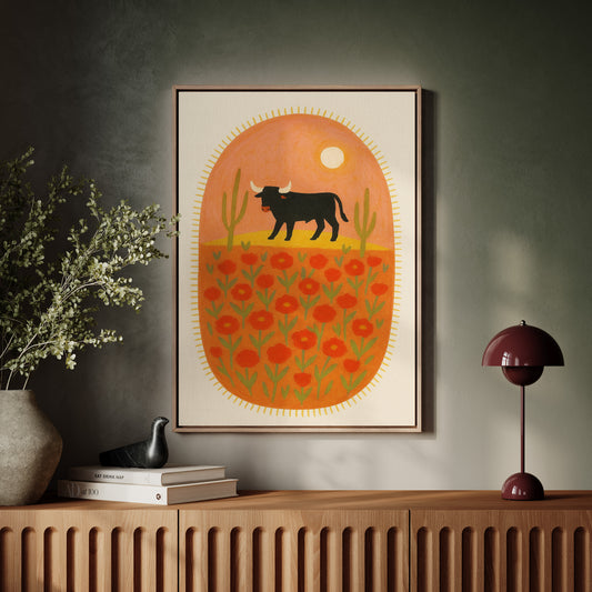 Desert Bloom with Bull at Sunset