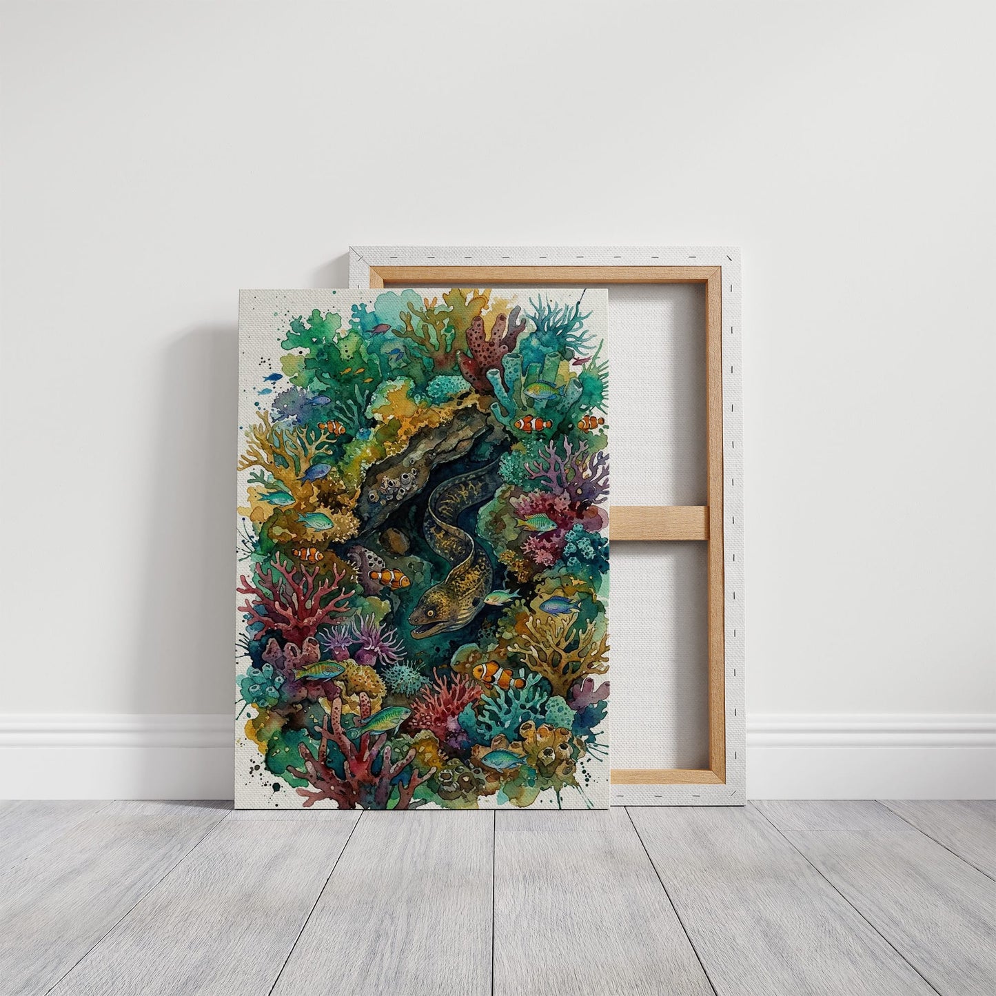 Reef Hideaway: Watercolor Moray Eel Study