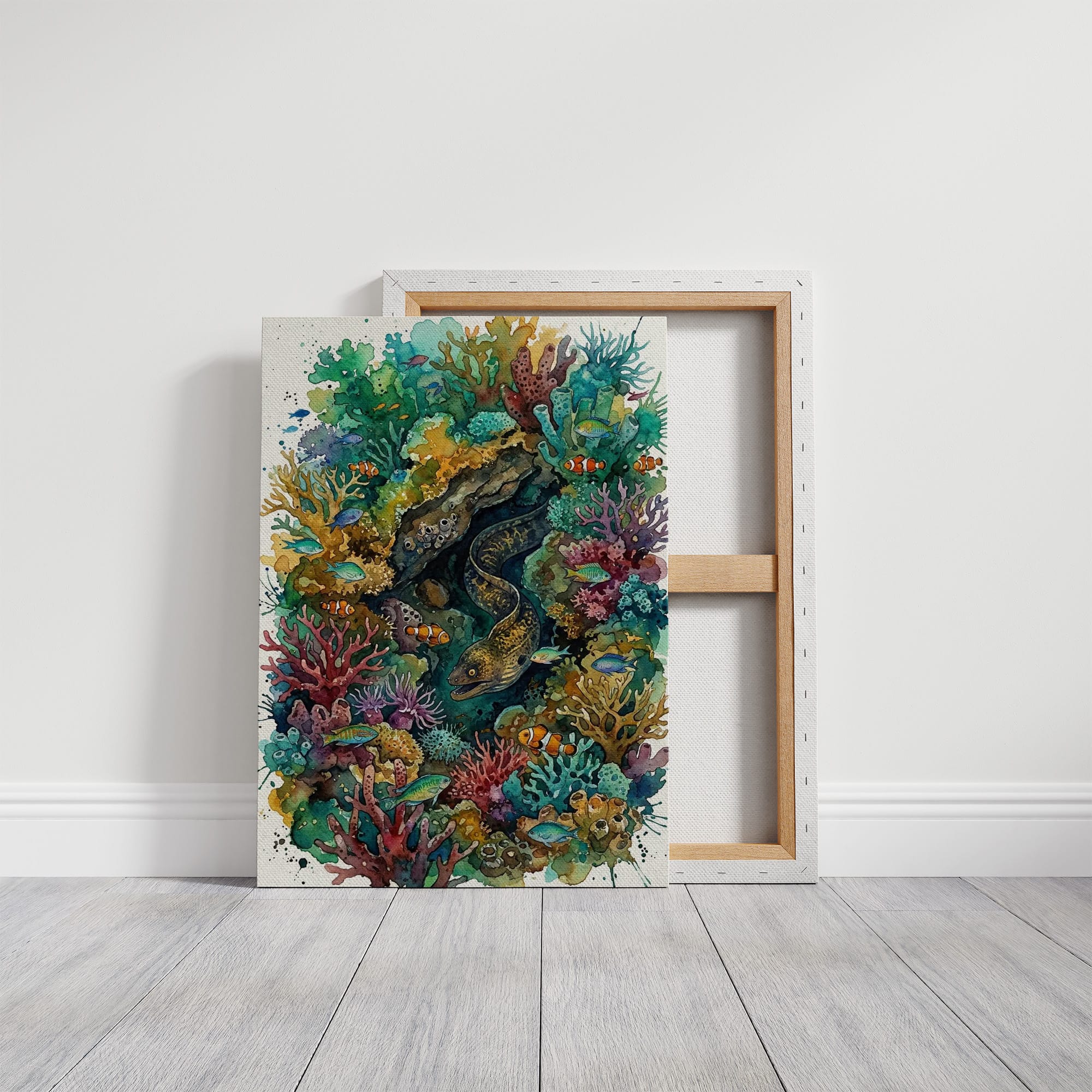 Reef Hideaway: Watercolor Moray Eel Study