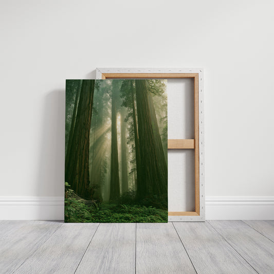 Sunbeams Through Redwood Forest