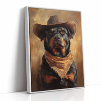 Western Cowboy Rottweiler Print – Rustic Wild West Dog Art